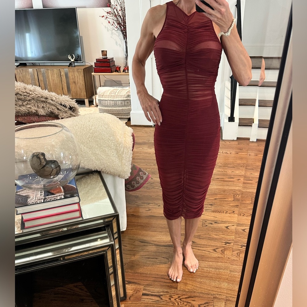 Fleur du Mal Red Ribbed Bodycon Midi Dress